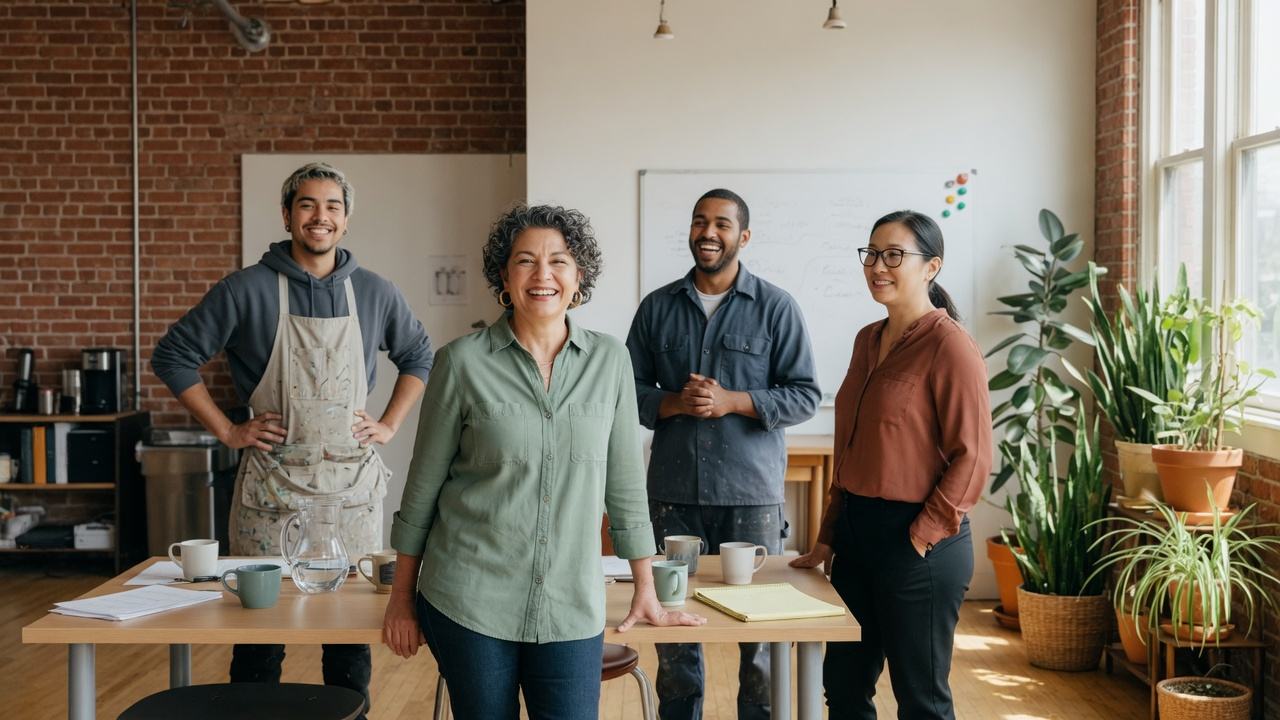 A small business team together in their workplace